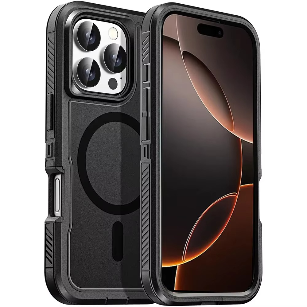 Premium Apple iPhone Hülle, MagSafe-kompatibel, Kameraobjektiv- und Bildschirmschutz, ultra dünn, stoßfest, magnetisch, vollständiger Rundumschutz, robuste Standhülle
