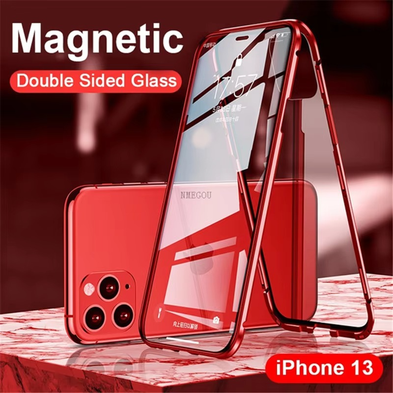 Premium Apple iPhone Hülle, MagSafe-kompatibel, Kameraobjektiv- und Bildschirmschutz, ultra dünn, stoßfest, magnetisch, vollständiger Rundumschutz, vollständige Metall-Schutzhülle