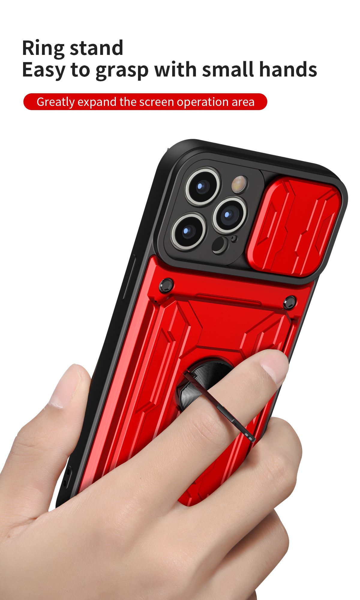 Military Grade Magnetic iPhone Case – Slide Camera Cover, Card Slot, 360° Ring Stand for iPhone Models