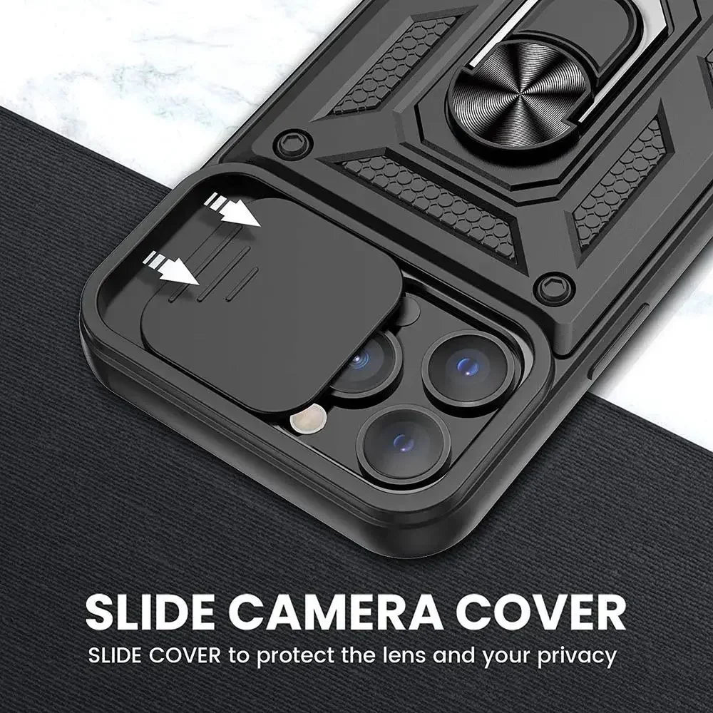 Shockproof Armor Case – Slide Camera Lens Protection, Rugged Full-Body Cover for iPhone Models