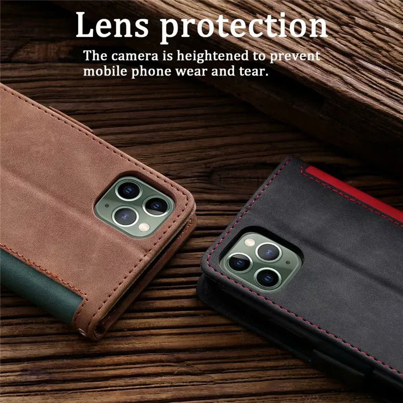 Luxury Leather Flip Case – Premium Wallet Cover, Magnetic Closure, Card Slots, Shockproof Protection, Elegant Design for iPhone