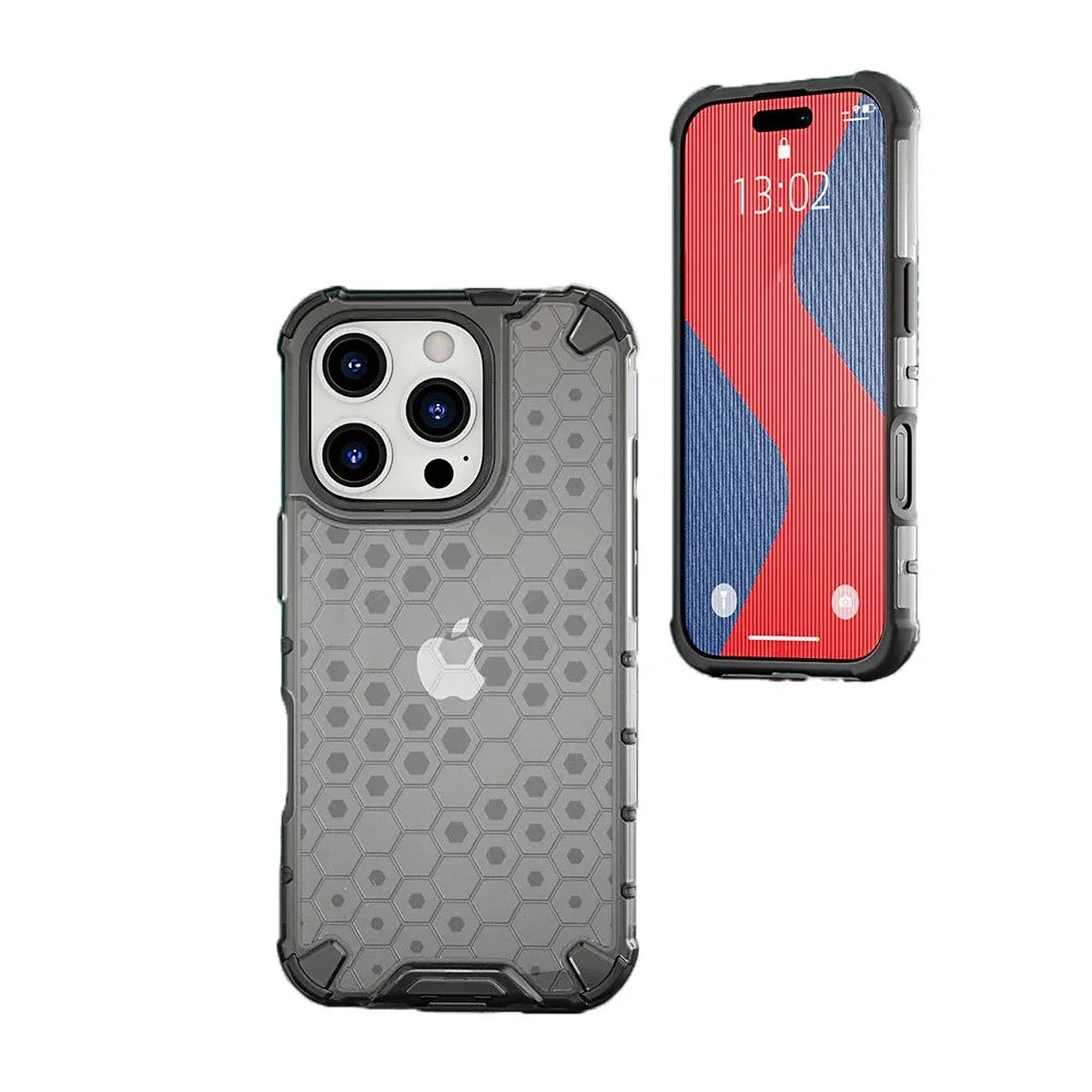 KEYSION Shockproof Armor Case – Soft Silicone + PC Transparent Honeycomb Back Cover for iPhone Models, Durable and Protective Design