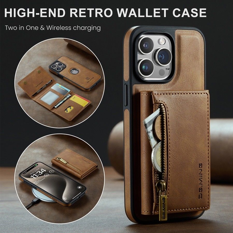 RFID Magnetic Detachable Leather Wallet Case – Wireless Charging, Stand Function, Secure Card Holder, Premium Protection for iPhone Models