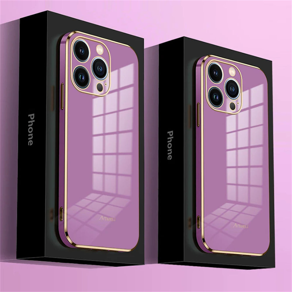 Luxury Silicone Soft iPhone Case – Glossy Shockproof Protection, Solid Color, Durable and Stylish Cover