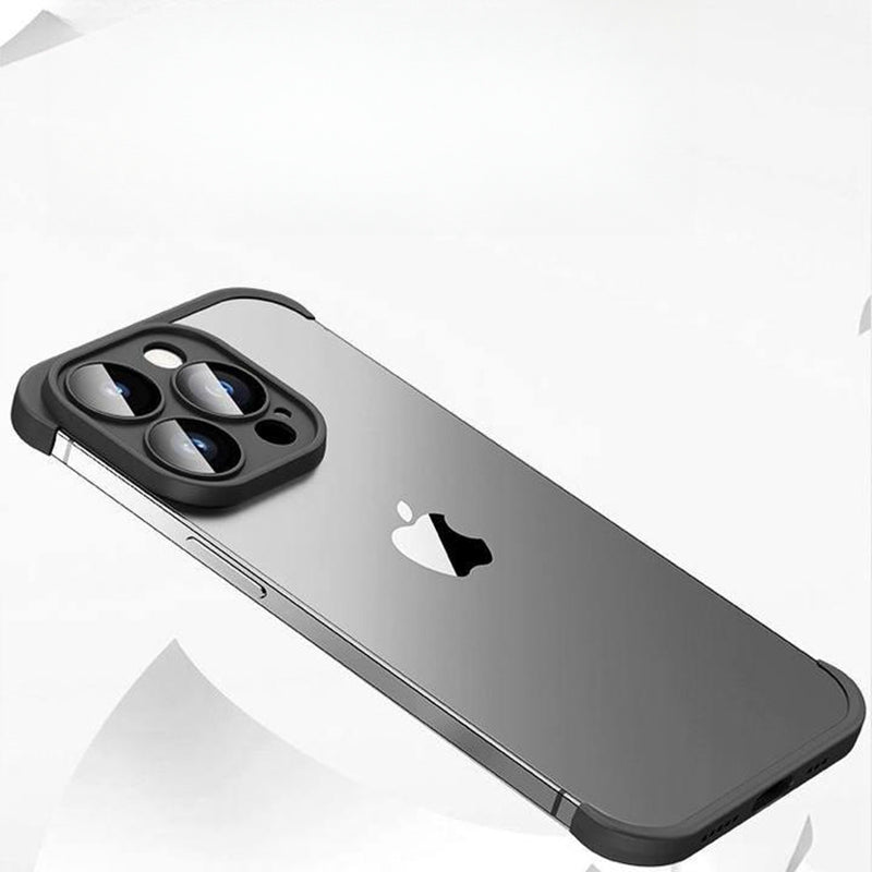 Metal Corner Pads iPhone Case – Aluminum Alloy Bumper with Camera Lens Protector, Bare Machine Design, Antifall Protection for iPhone Models