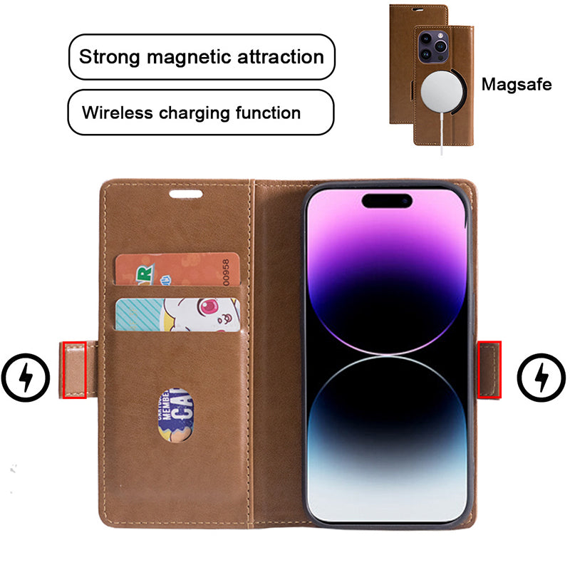 Premium Leather Flip Case – MagSafe Compatible, Magnetic Closure, Wireless Charging, Card Wallet Holder, Durable Protection for iPhone