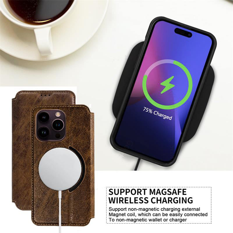 Premium MagSafe Leather Phone Case – Magnetic Flip Cover, Card Wallet Holder, Wireless Charging Compatible, Stylish & Durable Protection