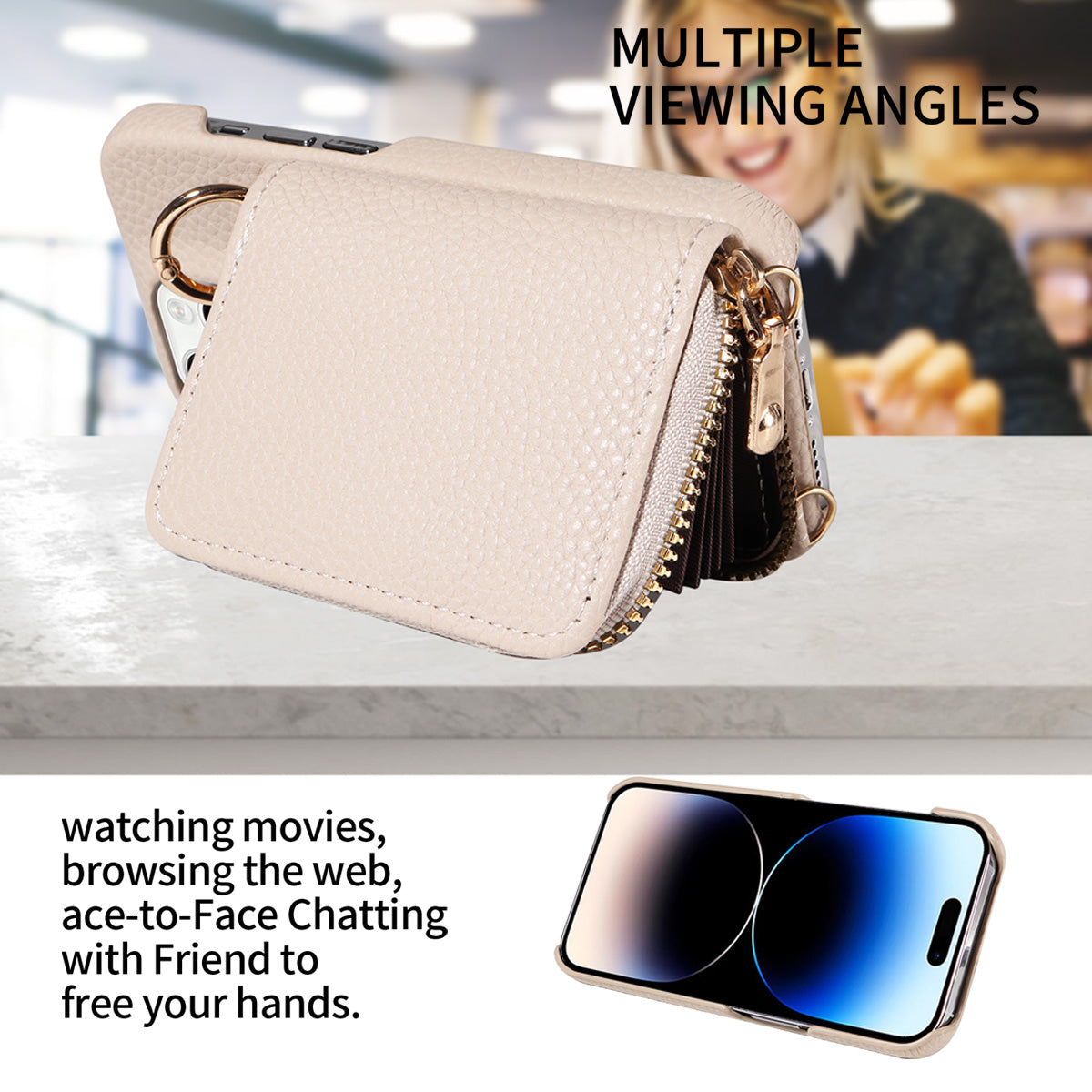 Luxury Zipper Wallet Crossbody Phone Case – Leather Cover with Card Holder, Lanyard Strap, and Full Protection for iPhone Models