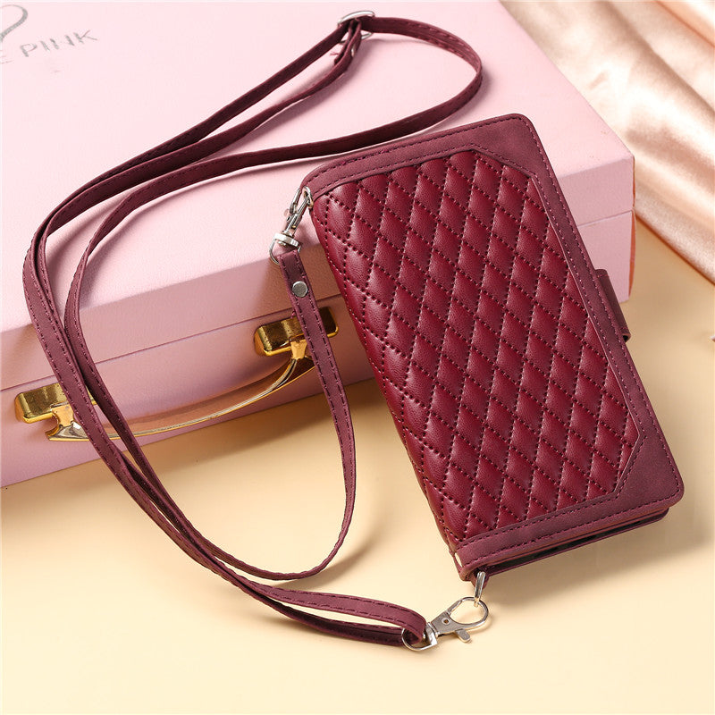 Luxury Flip Leather Wallet Phone Case – Long Lanyard, Zipper Closure, Card Holder, Magnetic Protection, and Premium Design for iPhone