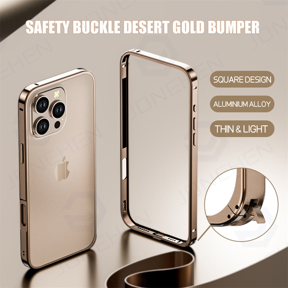 Luxury Ultra-Thin Metal Bumper iPhone Case - Light Aluminum Alloy Frame, Durable Back Protection, Sleek Desert Gold Finish | Case for iPhone