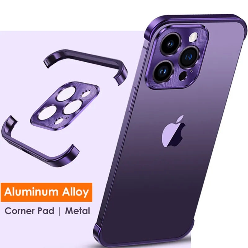 Metal Corner Pads Case – Aluminum Alloy Bumper with Camera Lens Protector, Bare Machine Design, Antifall Protection for iPhone Models