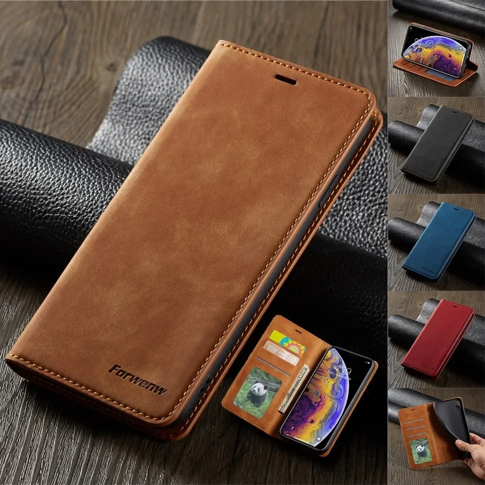 Thin Suede Leather Wallet Case – Flip Cover with Strong Magnet, Card Holder, and Premium Protection for iPhone Models