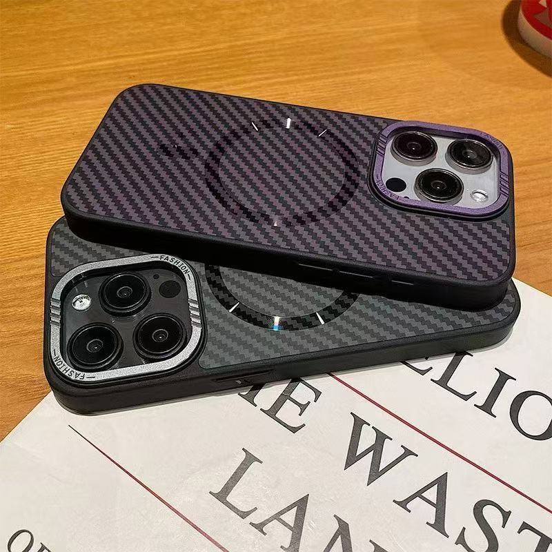 Luxury Magnetic Carbon Fiber Phone Case – Shockproof MagSafe Wireless Charging Cover with Sleek Texture for iPhone Models