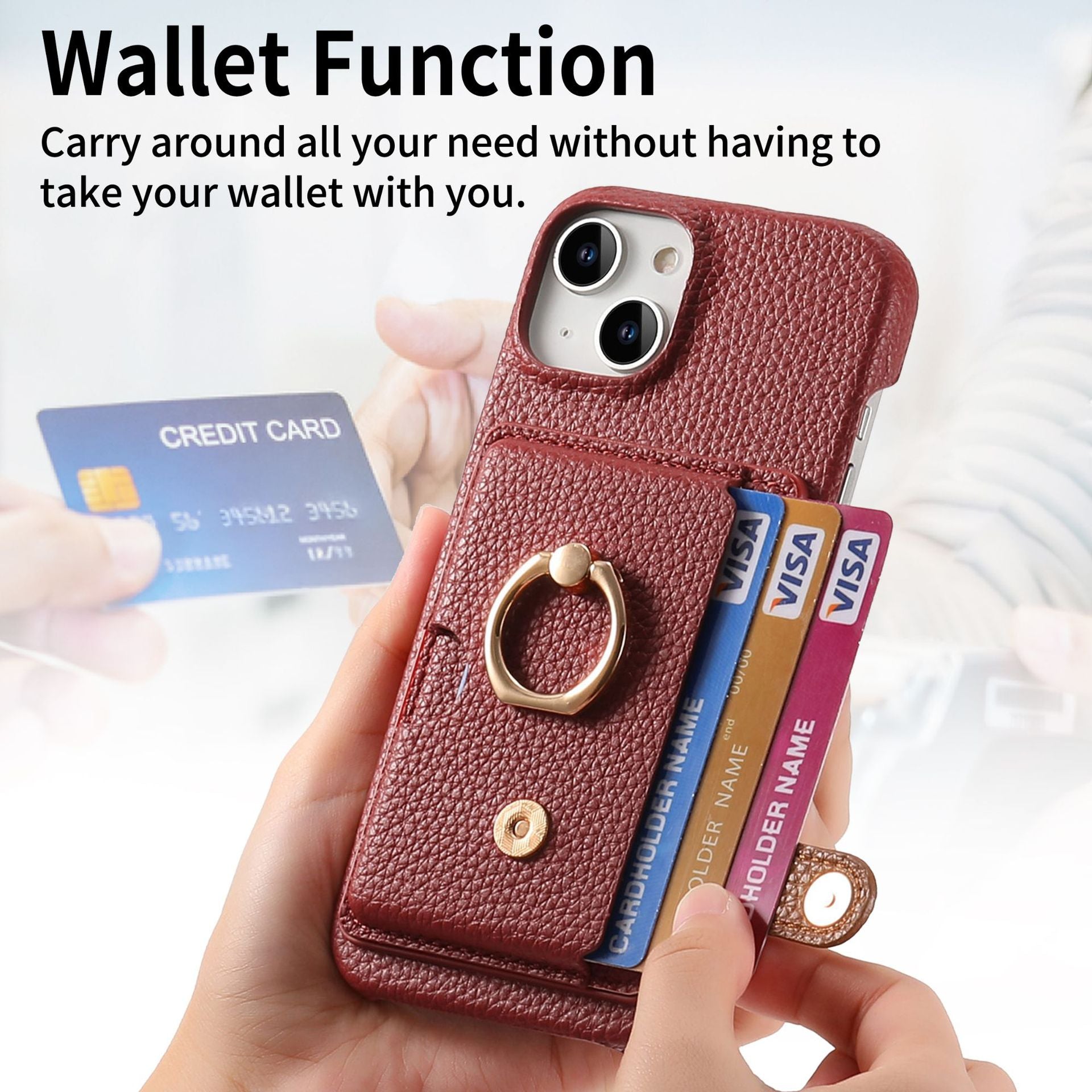 Premium Leather Ring Stand Wallet iPhone Case – Shockproof Phone Cover with Card Holder, Magnetic Closure, and Kickstand Support for Hands-Free Convenience