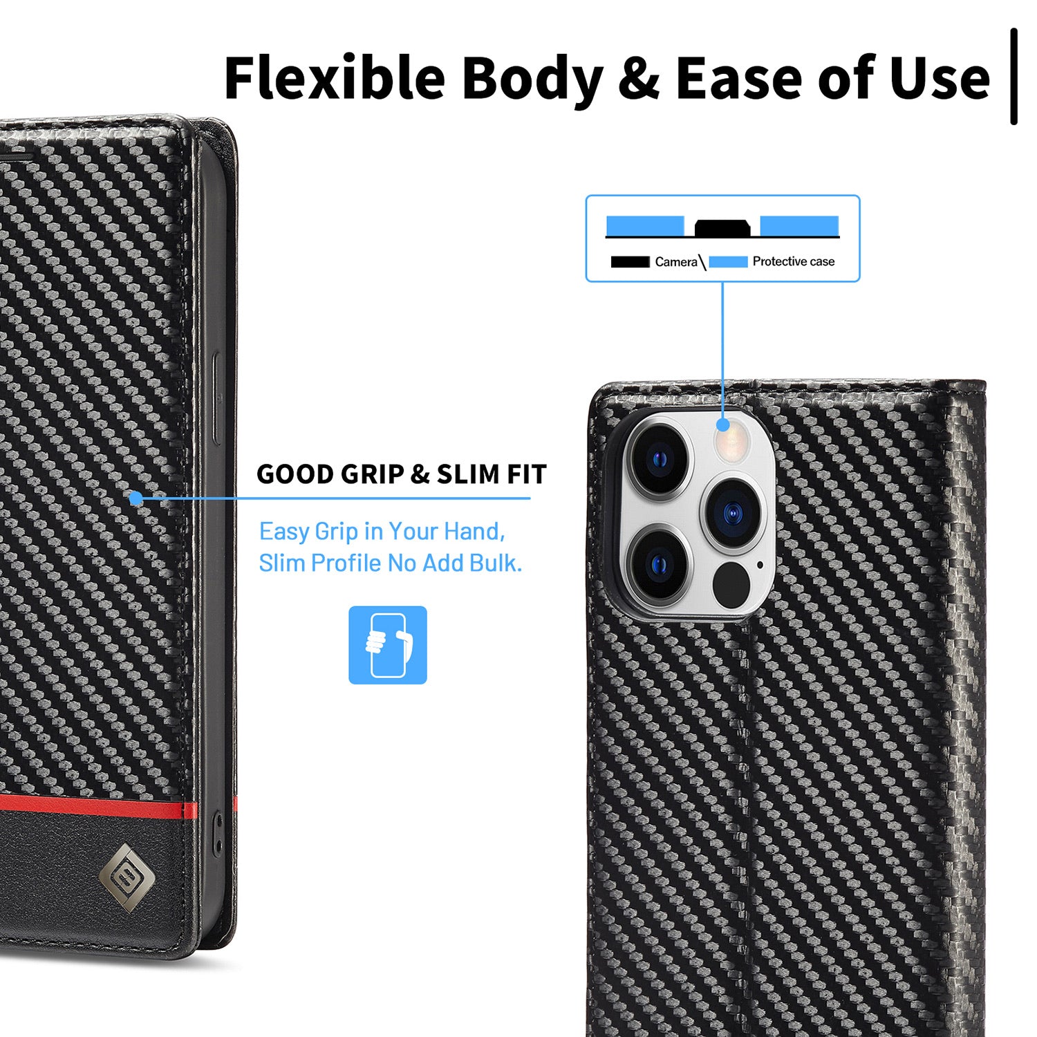 Luxury Carbon Fiber Leather Wallet iPhone Case – Magnetic Flip Cover, Card Holder, Shockproof Protection, Stylish & Durable for iPhone