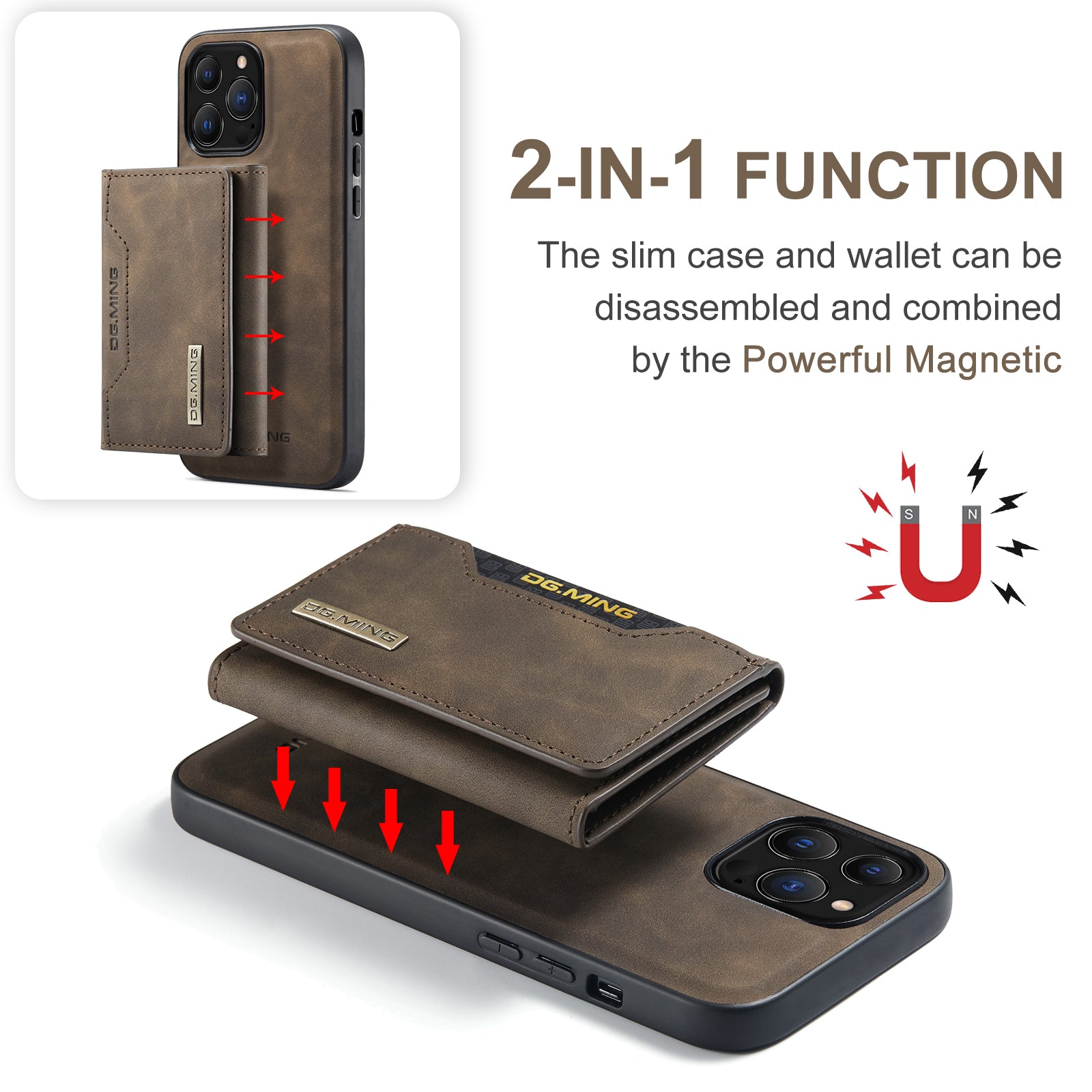 2-in-1 Detachable Magnetic Leather Wallet iPhone Case – Card Holder, Pocket Cover, Shockproof Protection for iPhone Models