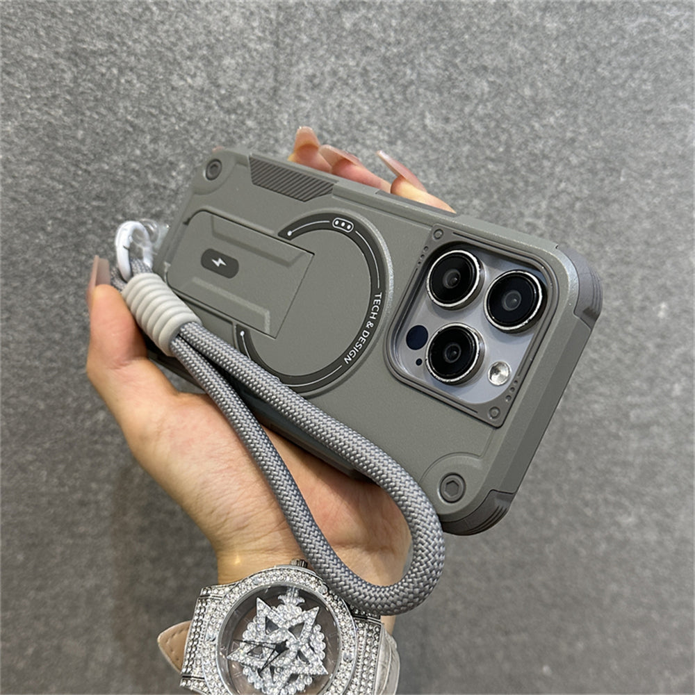 Deluxe Armor Stealth Bracket Case – Magnetic Super Fall Proof, Hard Shell with Lanyard, Heavy-Duty Protection for iPhone Models