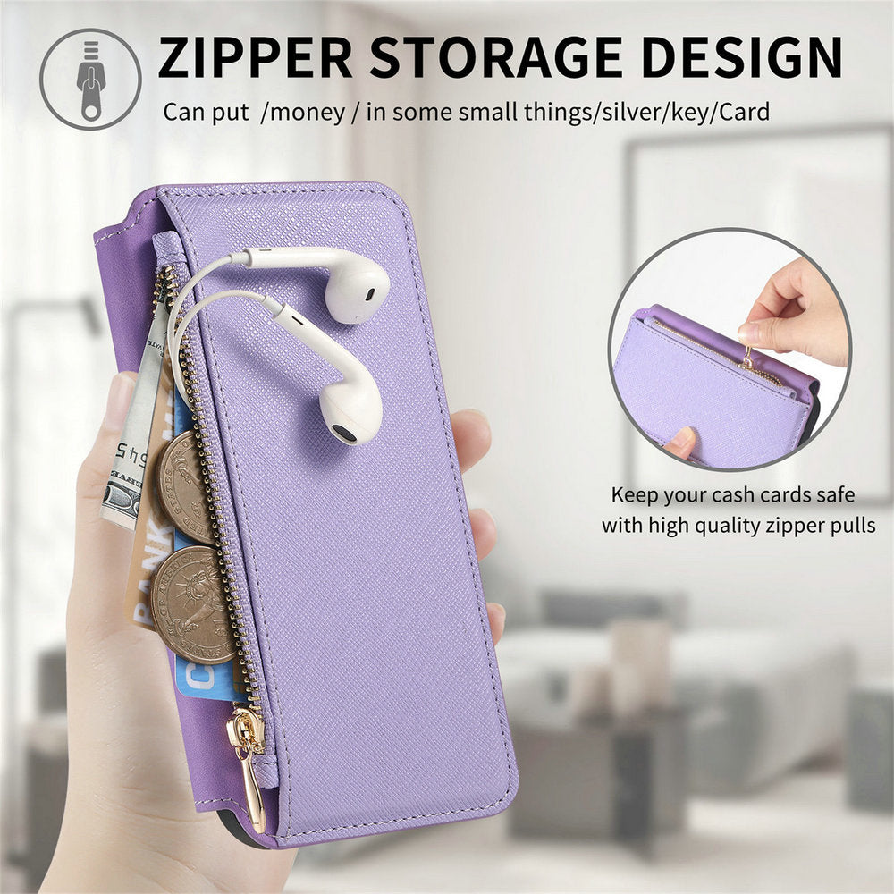 Premium 2-in-1 Magnetic Wallet iPhone Case – Zipper Leather Bag, Card Slot, Wireless Charging Compatible, Shockproof Protection for iPhone