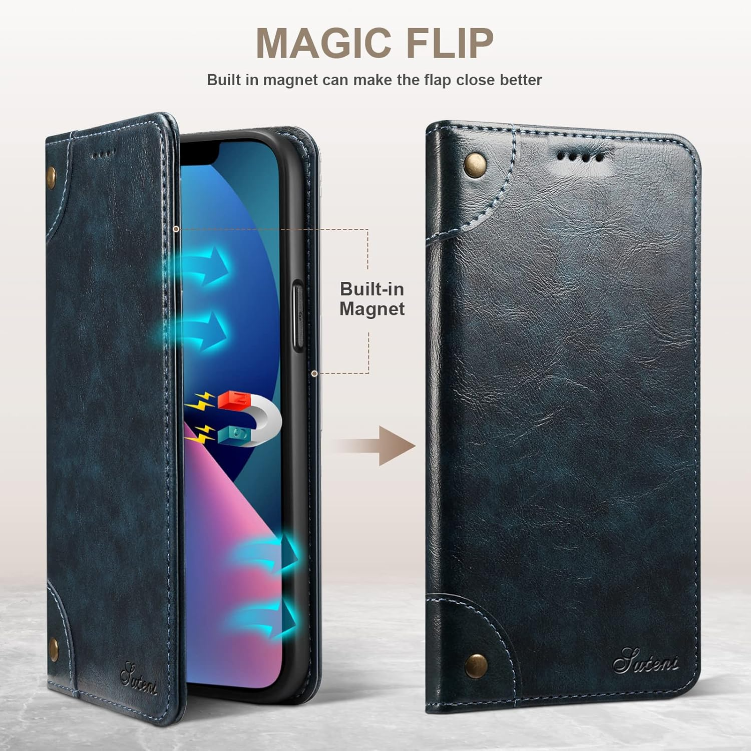 Retro Leather Flip Wallet Case – Magnetic Closure, Card Slots, Shockproof Protection, Elegant Vintage Design, Durable PU Leather Cover for iPhone