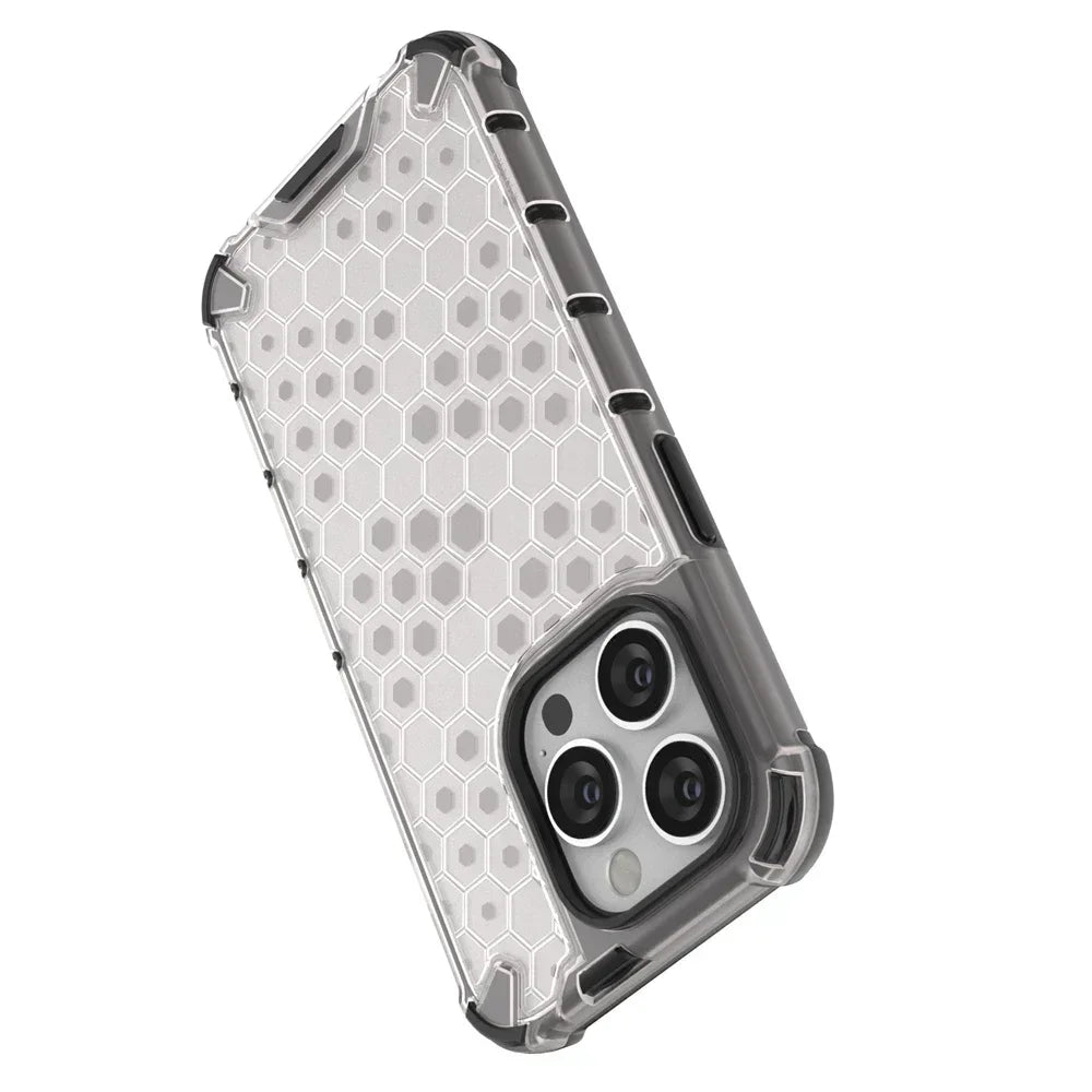 KEYSION Shockproof Armor Case – Soft Silicone + PC Transparent Honeycomb Back Cover for iPhone Models, Durable and Protective Design