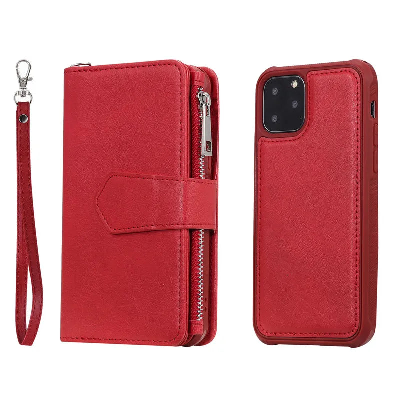 Luxury Magnetic Detachable Wallet Case – Premium Leather Flip Cover, Card Slots, Handbag Design, Stand Feature for iPhone