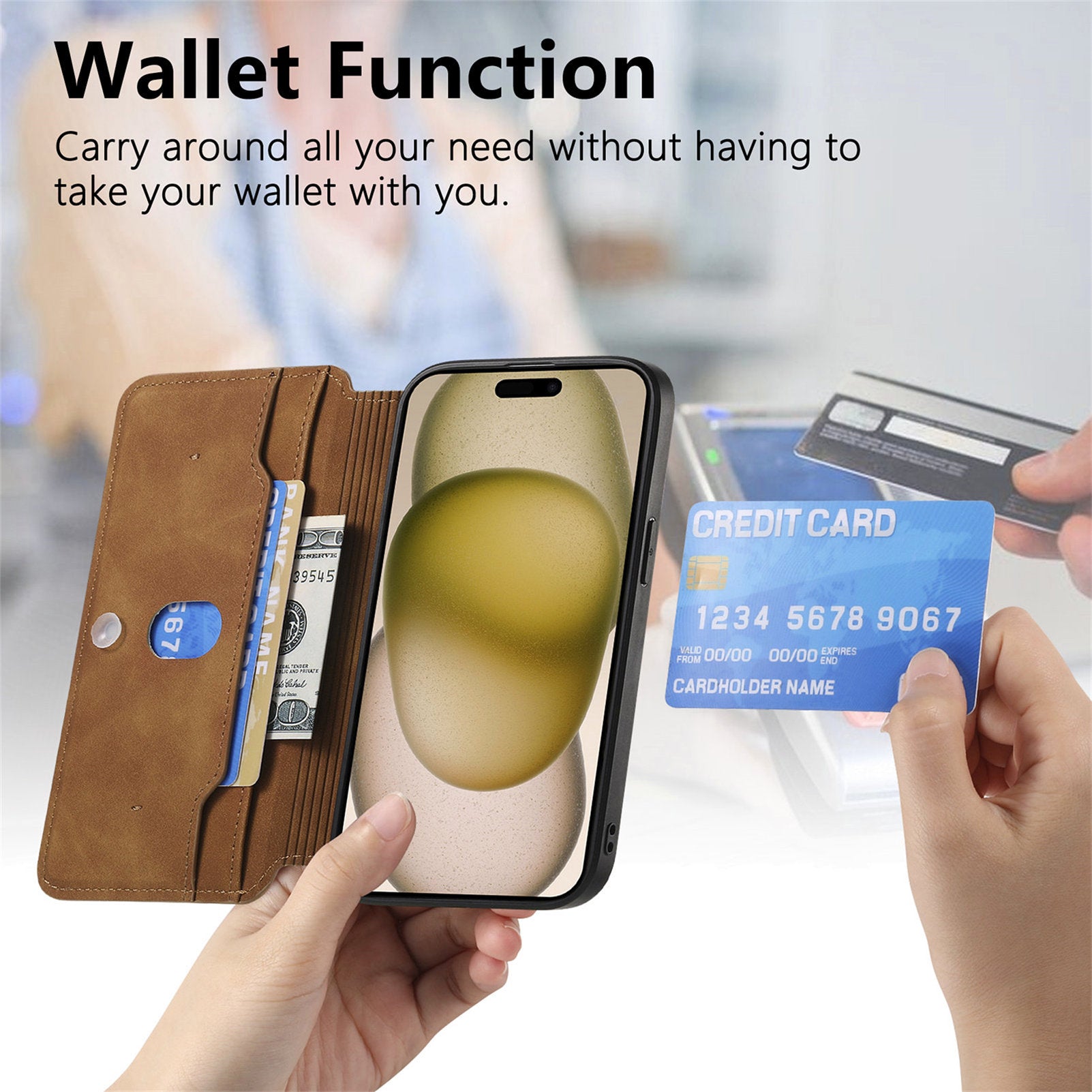 Premium 2-in-1 Magnetic Wallet iPhone Case – Zipper Leather Bag, Card Slot, Wireless Charging Compatible, Shockproof Protection for iPhone