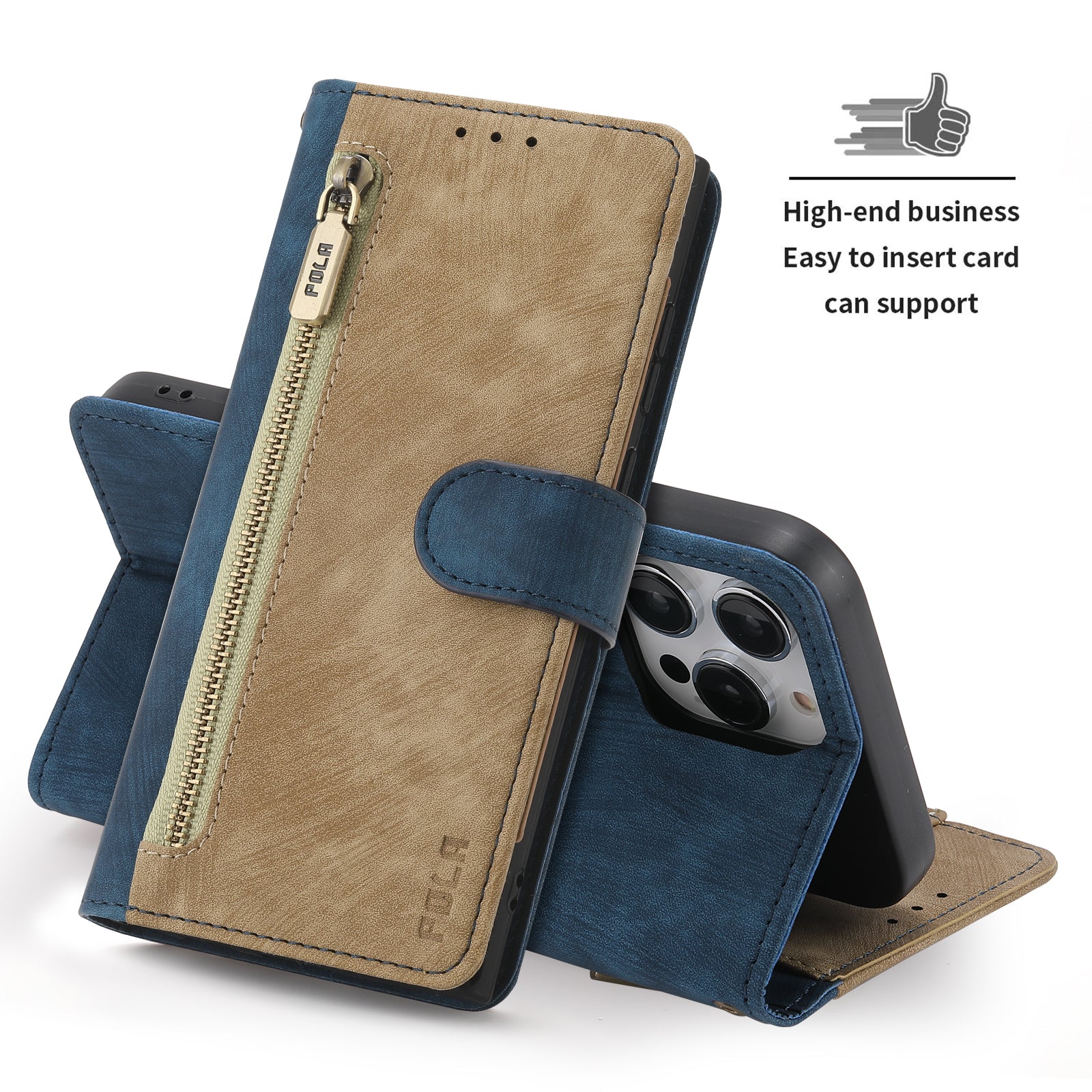 RFID Blocking Leather Wallet Case – Zipper Flip Cover, Card Slot Holder, Magnetic Stand, Shockproof Protection, Premium Design for iPhone