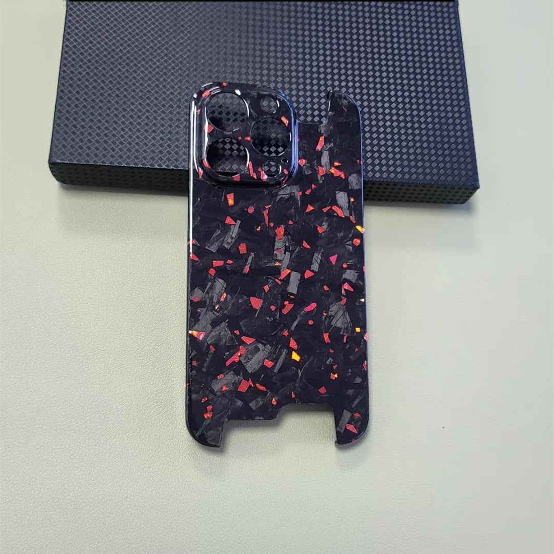 Glossy Forged Carbon Fiber Case – Ultra-Thin Genuine Glitter Shockproof Cover for iPhone Models, Sleek and Durable Design