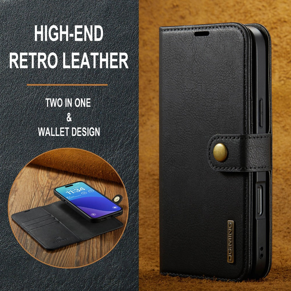 Premium Detachable Magnetic Leather Wallet iPhone Case – Card Holder, Shockproof Protection, and Stylish Flip Cover for Secure and Convenient Use