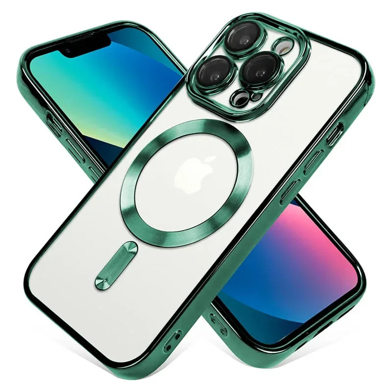 Clear Plating Magnetic iPhone Case - MagSafe Compatible, Lens Protection, Wireless Charging Ready, Slim Transparent Cover | Case for iPhone