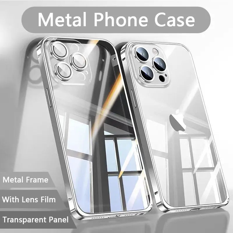 Luxury Magnetic Metal Phone Case – Transparent Back, Aluminum Frame, Shockproof Design Slim Durable Cover for iPhone