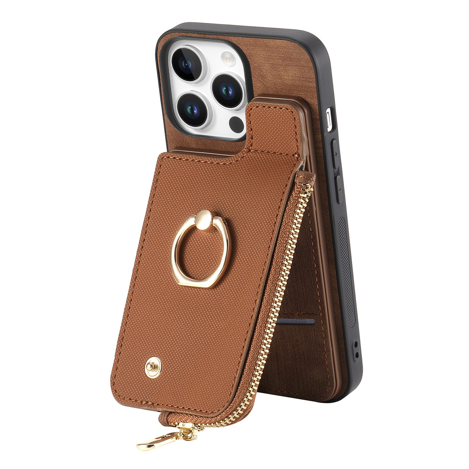 Luxury Zipper Wallet Leather Phone Case – Card Holder, Ring Kickstand, Shockproof Protection, and Stylish Crossbody Design for Secure & Convenient Use