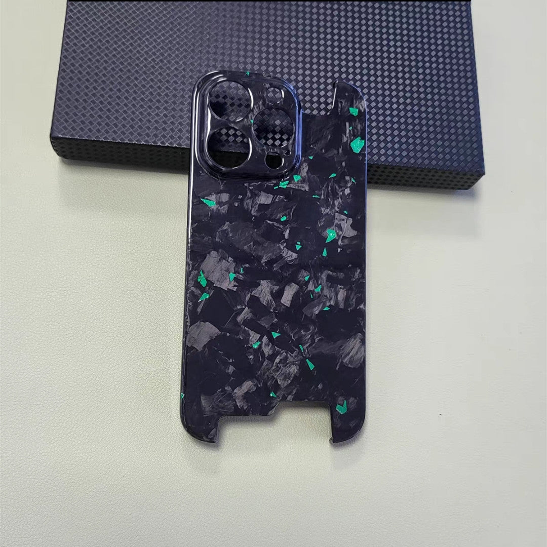 Glossy Forged Carbon Fiber Case – Ultra-Thin Genuine Glitter Shockproof Cover for iPhone Models, Sleek and Durable Design