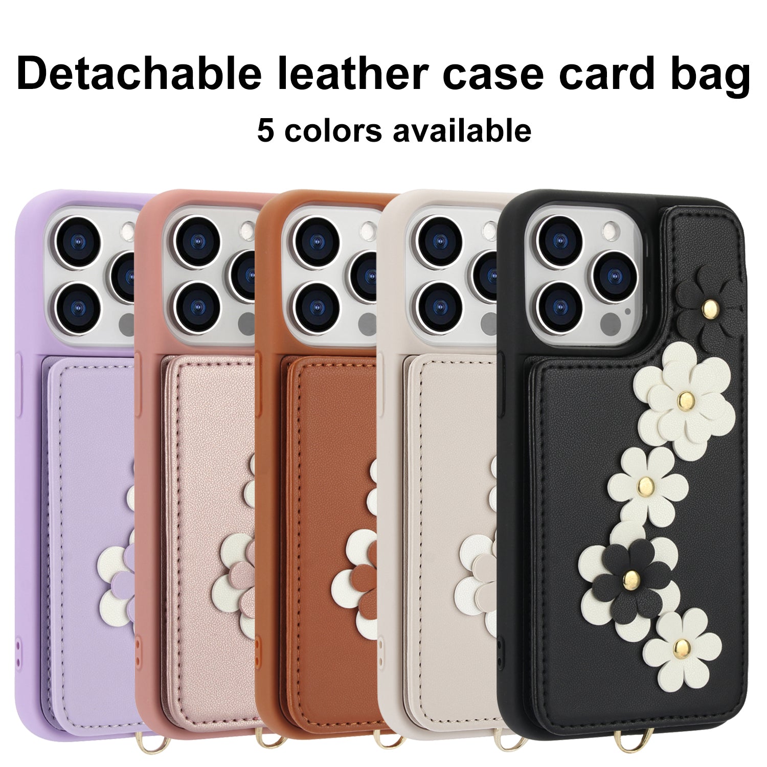 Luxury Crossbody Wallet Leather Phone Case – 3D Flower Design, Card Slot, Wrist Strap, Magnetic Closure, Protective Cover