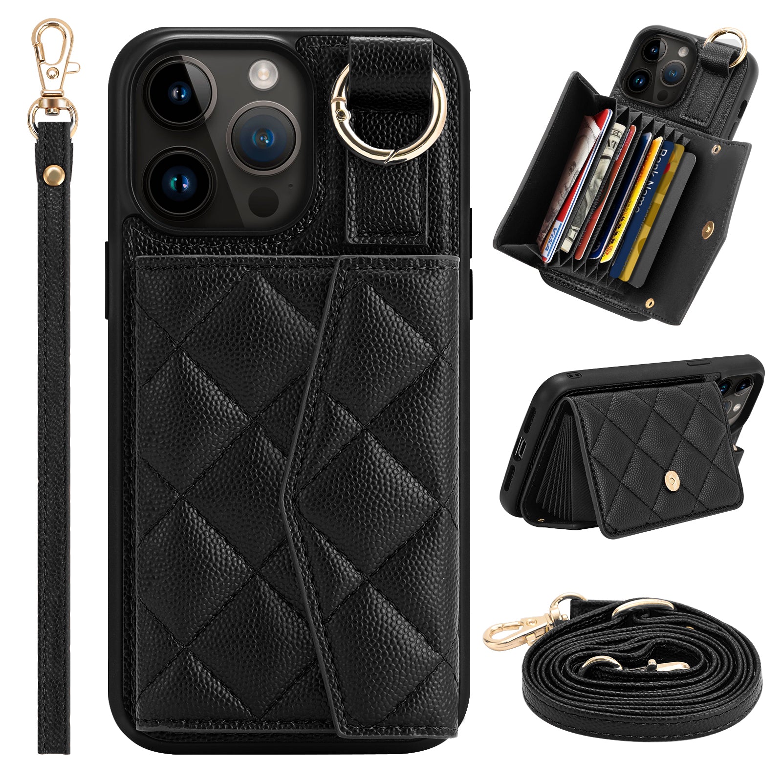 Luxury Crossbody Wallet Phone Case – Cute Flip Leather Cover, Card Holder, Necklace Strap, Kickstand, Shockproof Protection for iPhone