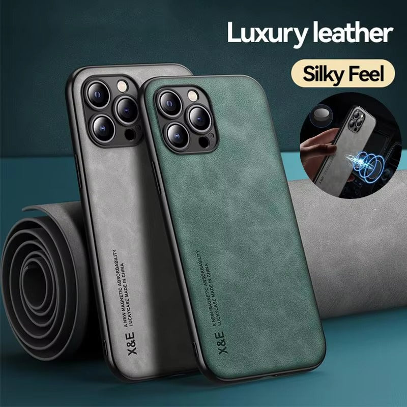 Luxury Magnetic Leather MagSafe iPhone Case – Wireless Charging, Car Holder Support, Shockproof & Stylish Protection | Case for iPhone