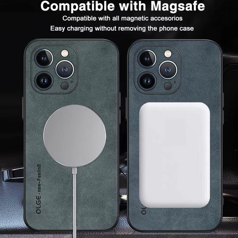 Luxury Magnetic Leather MagSafe iPhone Case – Wireless Charging, Shockproof, Stylish & Durable Protection | Case for iPhone