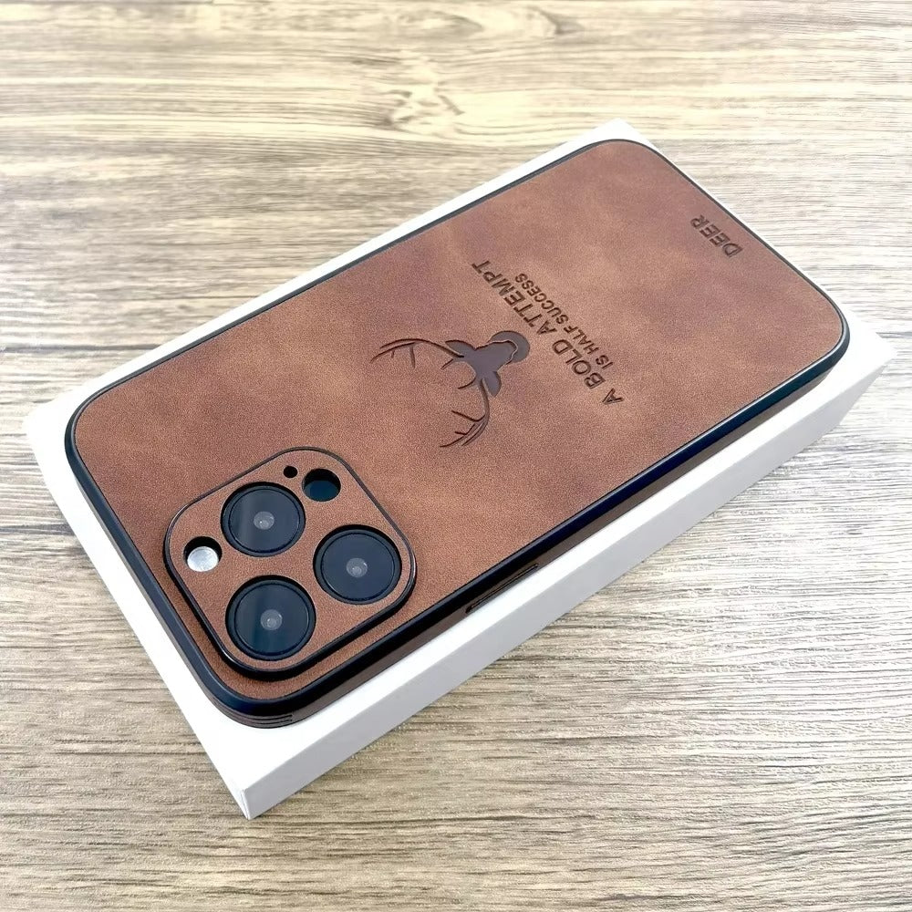 Luxury Vintage Lambskin PU Leather MagSafe iPhone Case – Wireless Charging, Deer Embossed Design, Full Protection, Stylish & Durable Cover | Case for iPhone