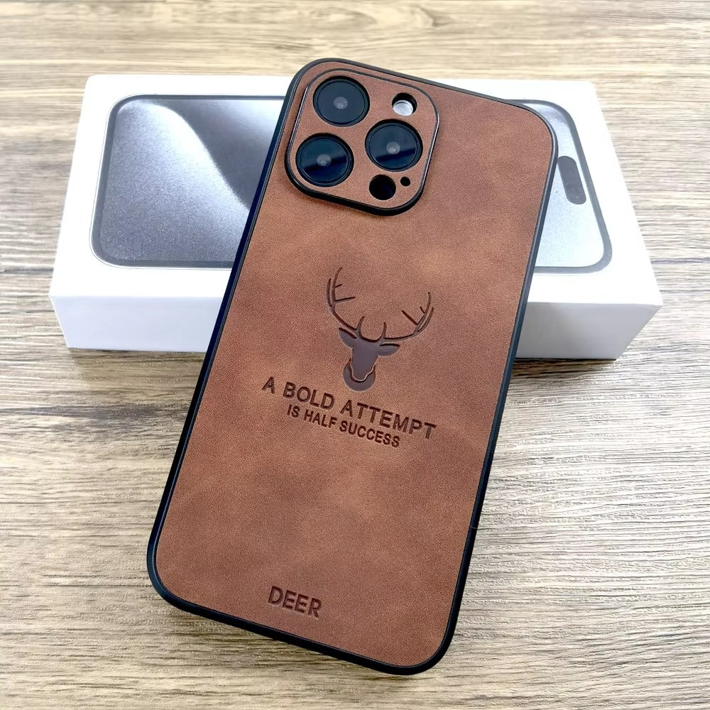 Retro PU Leather iPhone Case – Deer Pattern, Soft Business Design, Lens Protection, Stylish & Durable Cover | Case for iPhone