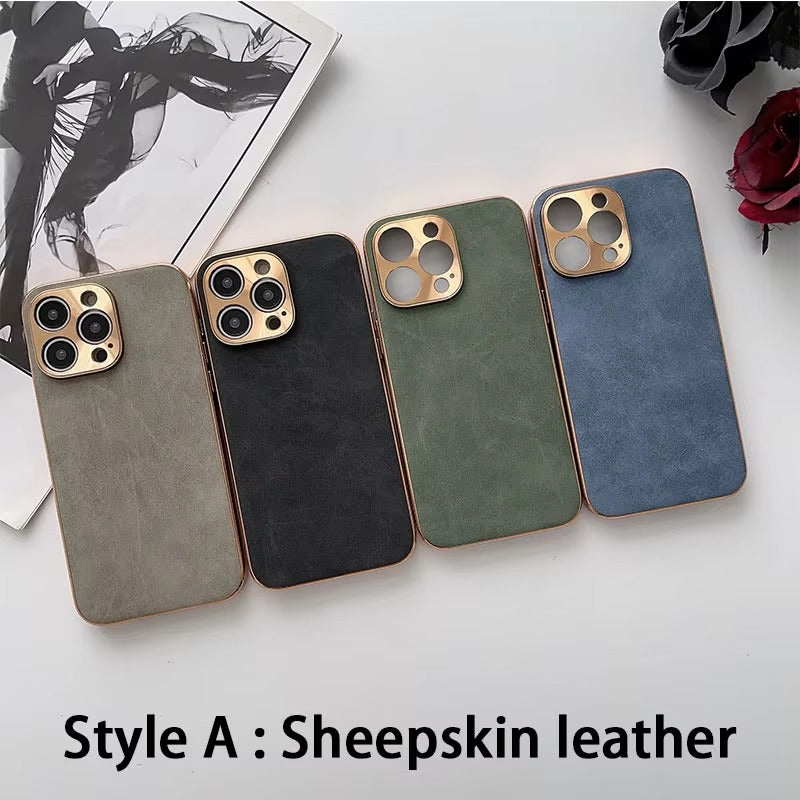 Luxury Lambskin Leather iPhone Case – Electroplated Frame, Soft & Durable Shell, Stylish Protection for Everyday Use | Case for iPhone