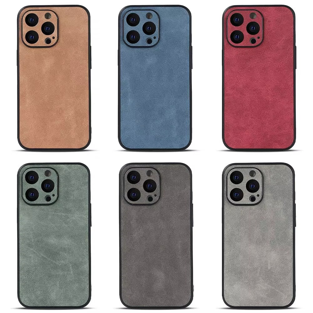 Luxury Vintage Leather Shockproof Case – Soft Silicone, Matte Finish, Durable & Stylish Protection | Case for iPhone