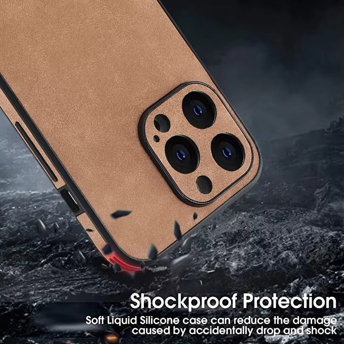 Luxury Vintage Leather Shockproof Case – Soft Silicone, Matte Finish, Durable & Stylish Protection | Case for iPhone