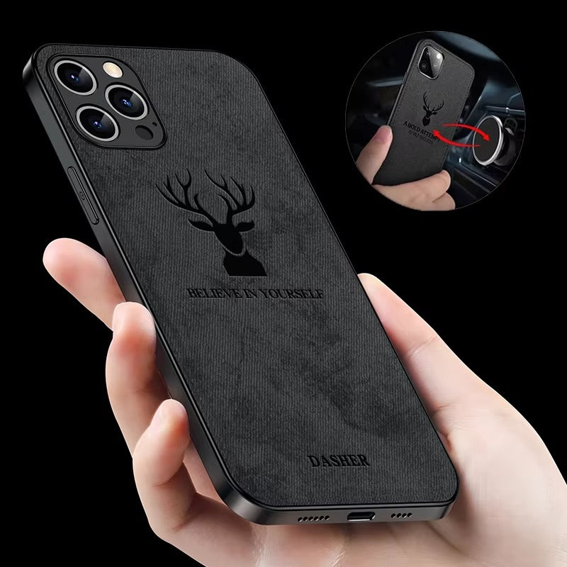 Fashion Cloth iPhone Case – Built-in Magnetic Iron, Deer & Cat Design, Stylish & Durable Protective Shell | Case for iPhone