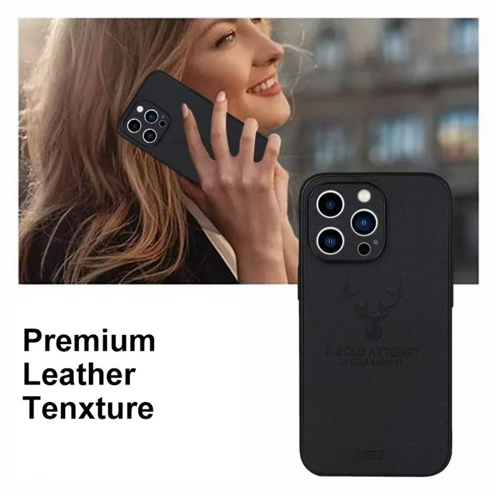 Retro PU Leather iPhone Case – Deer Pattern, Soft Business Design, Lens Protection, Stylish & Durable Cover | Case for iPhone