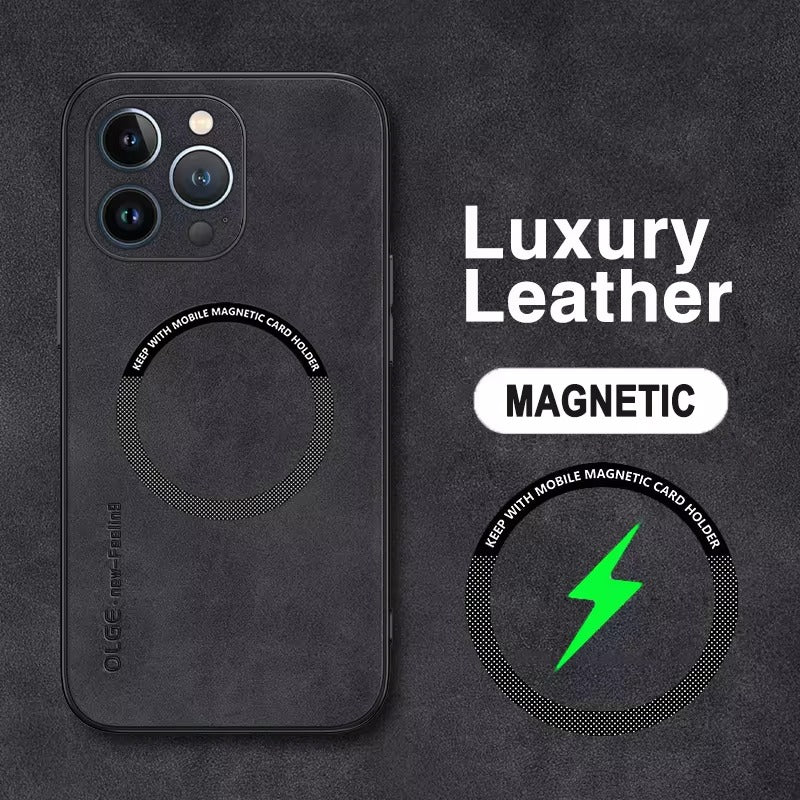 Luxury Magnetic Leather MagSafe Case – Wireless Charging, Shockproof, Stylish & Durable Protection | Case for iPhone