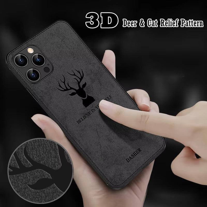 Fashion Cloth iPhone Case – Built-in Magnetic Iron, Deer & Cat Design, Stylish & Durable Protective Shell | Case for iPhone