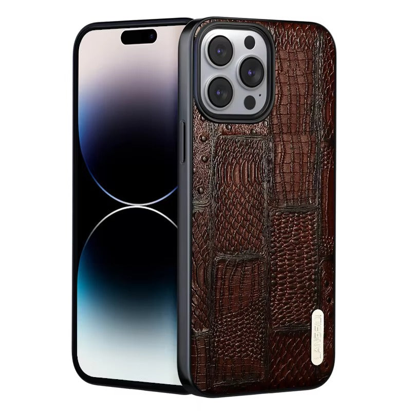 Luxury Genuine Cowhide Leather iphone case – Splicing Color Design, Shockproof Stylish & Durable Back Cover | Case for iPhone