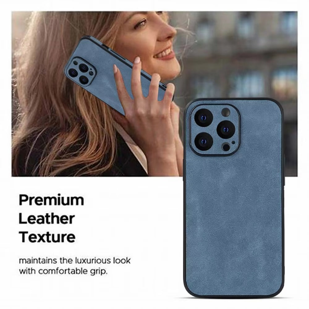 Luxury Vintage Leather Shockproof Case – Soft Silicone, Matte Finish, Durable & Stylish Protection | Case for iPhone