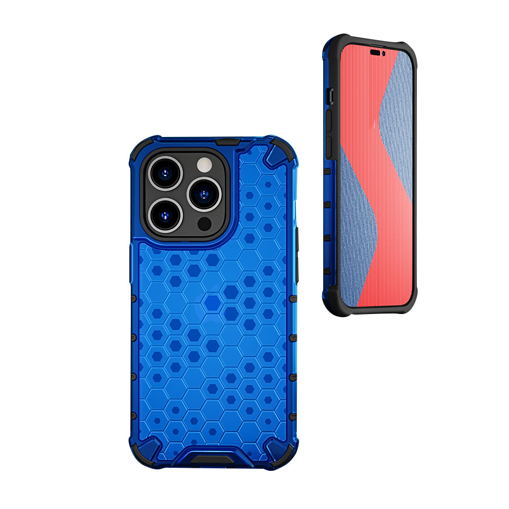 KEYSION Shockproof Armor Case – Soft Silicone + PC Transparent Honeycomb Back Cover for iPhone Models, Durable and Protective Design