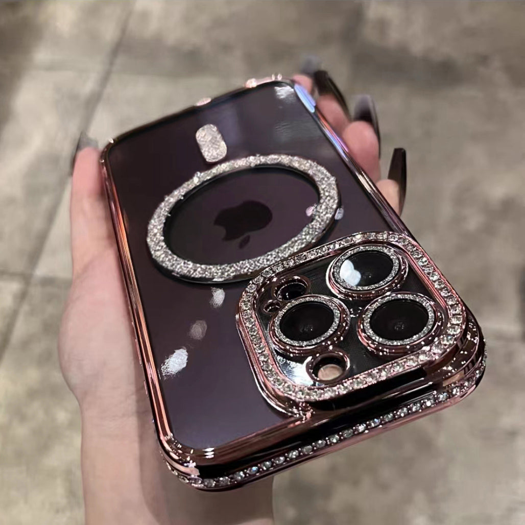 Luxury Bling Glitter Rhinestone Case - Shockproof Magnetic Wireless Charging Cover, Sparkling Jewelled Design for Women | Case for iPhone